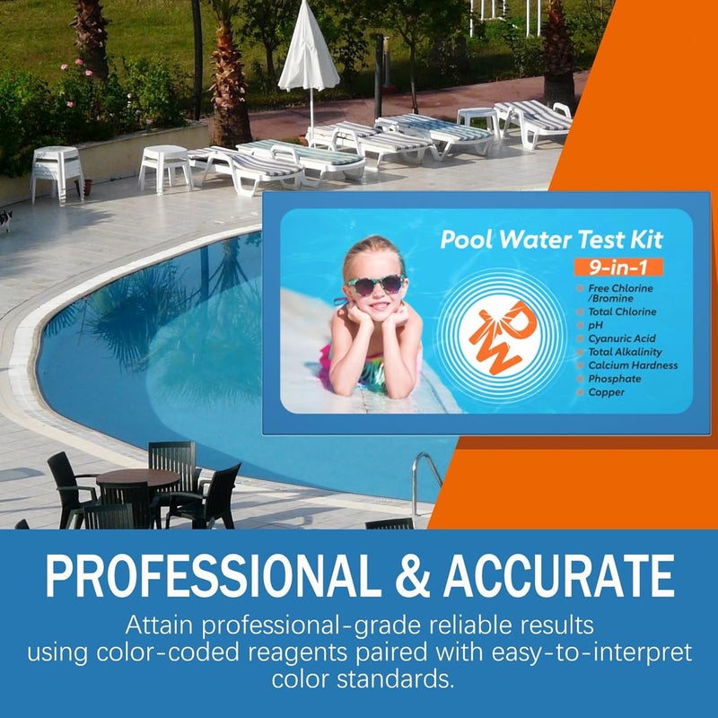 Dr.Tim.Wang 9 Way Pool Test Kit - Hot Tub and Spa Water Chemical Test Kit for pH & Total Chlorine & Free Chlorine & Bromine & Total Alkalinity & Calcium Hardness & Cyanuric Acid & Copper & Phosphate - Image 4